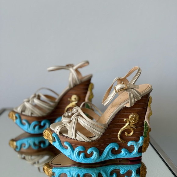 Charlotte Olympia Beige Canvas Maiden Voyage Mermaid Wedge Sandals $1,995 40 - Picture 12 of 12